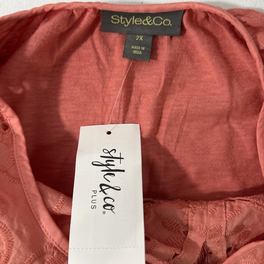 Style Co Blouse Womens 2X Coral Eyelet Boho‎ Coastal Classic Resort - Picture 5 of 7